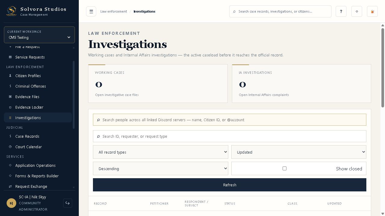 CMS investigations running in the LB Tablet browser