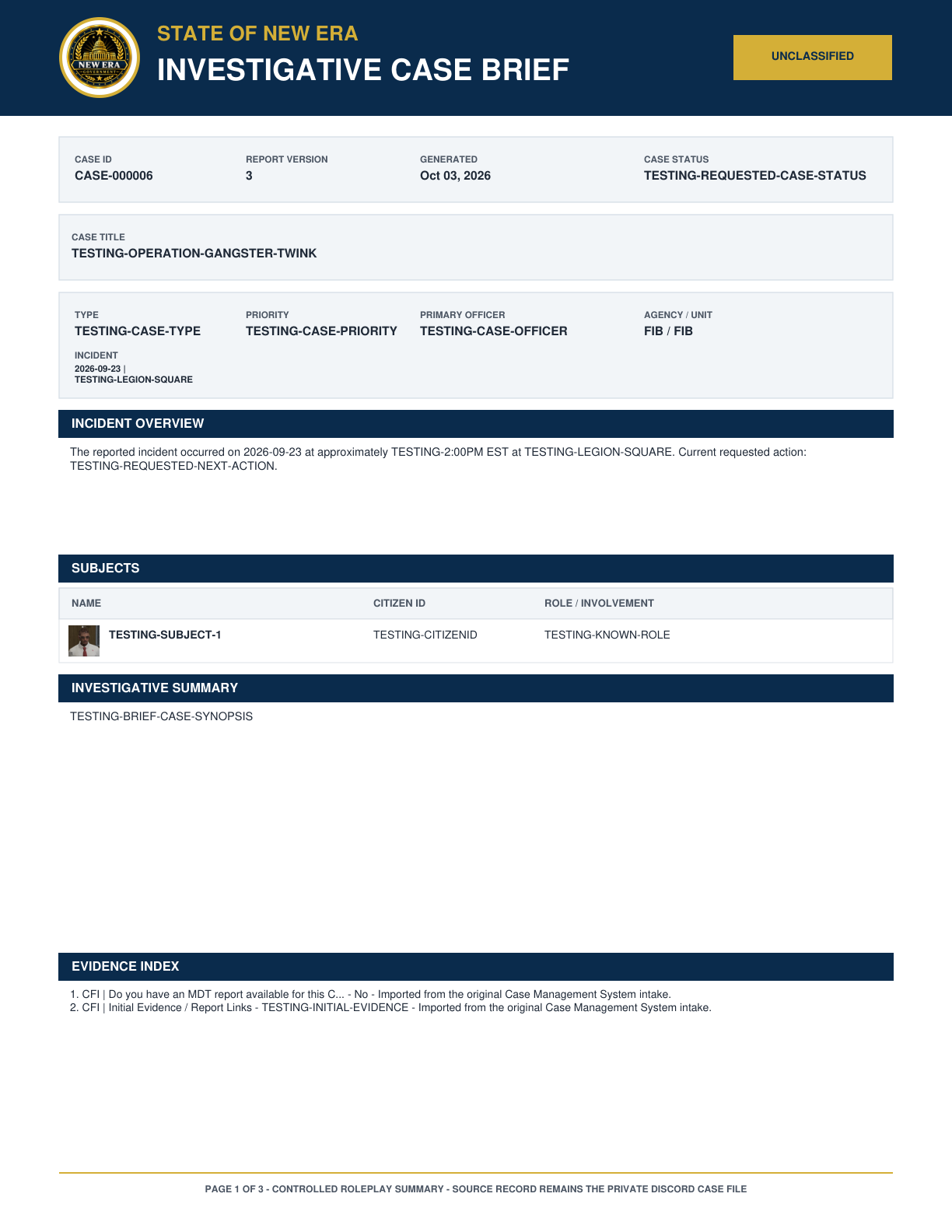 Generated investigative case brief